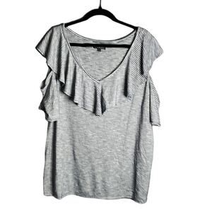 Lane Bryant Blue and White Striped Top With Ruffle V Neckline Size 18/20